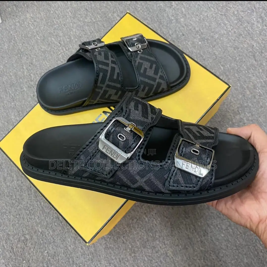 *Fendi - Buckle Ff Jacquard Fabric Sandals Leather Slides