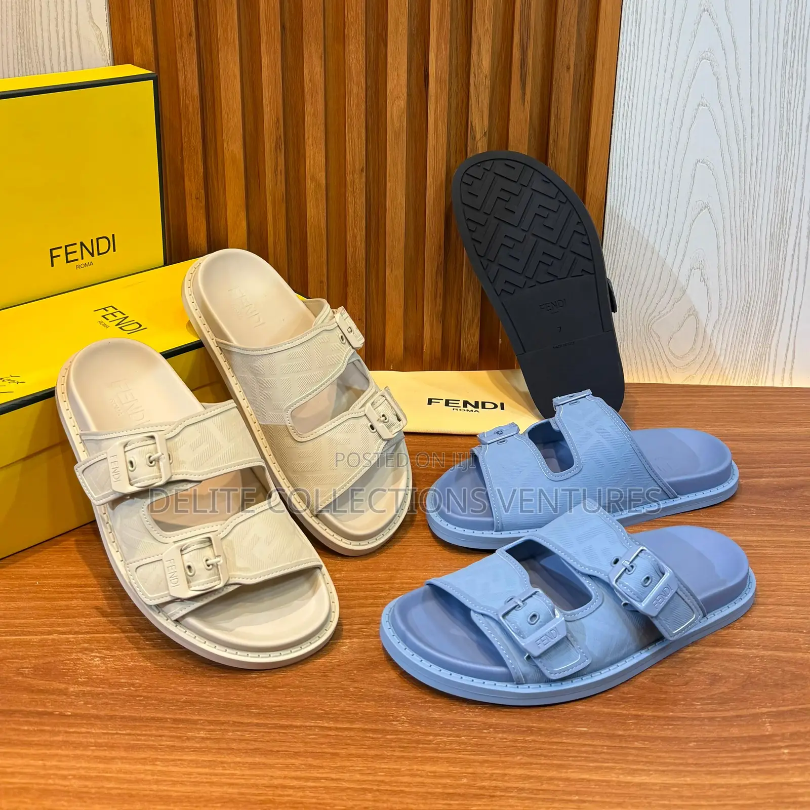 *Fendi - Buckle Ff Jacquard Fabric Sandals Leather Slides