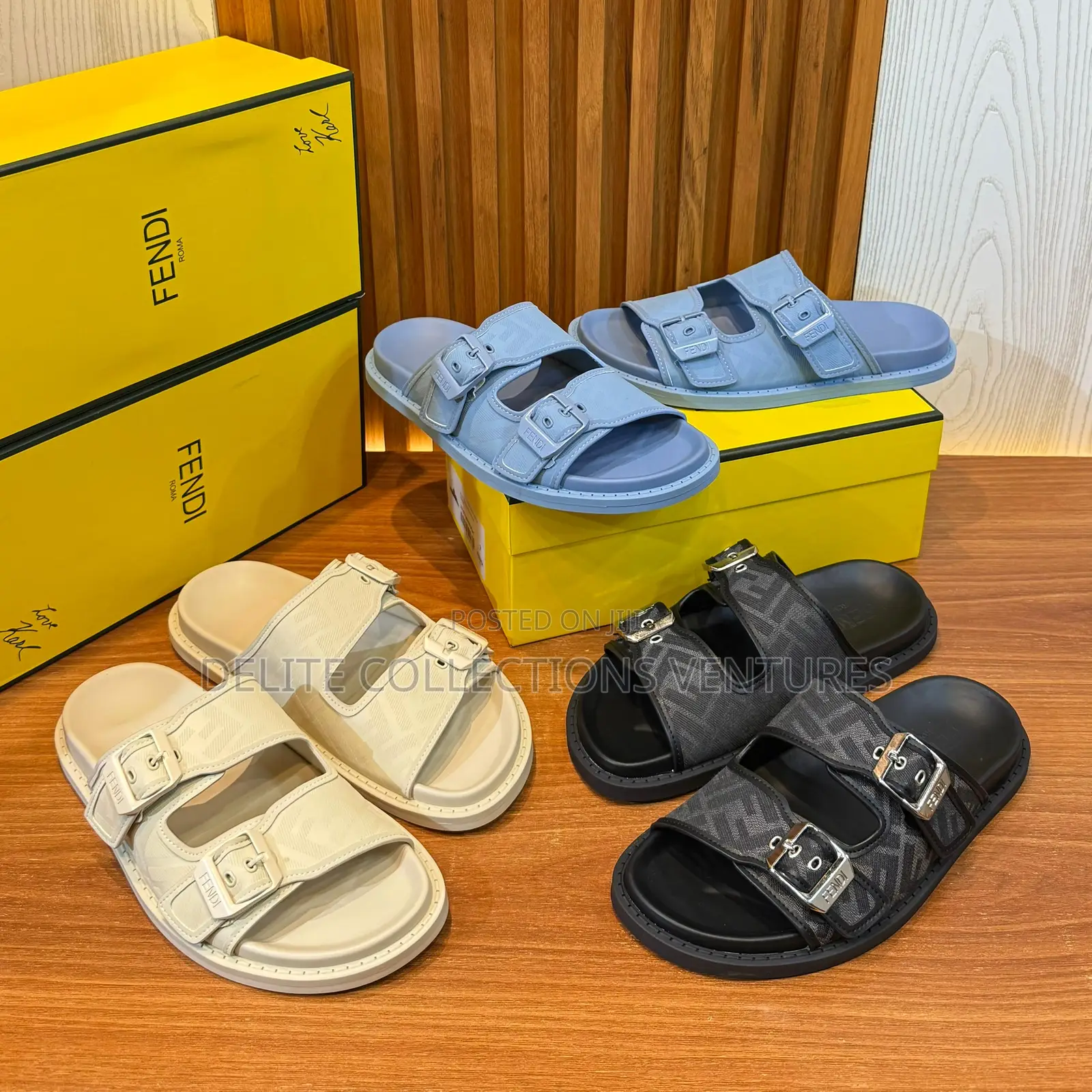 *Fendi - Buckle Ff Jacquard Fabric Sandals Leather Slides