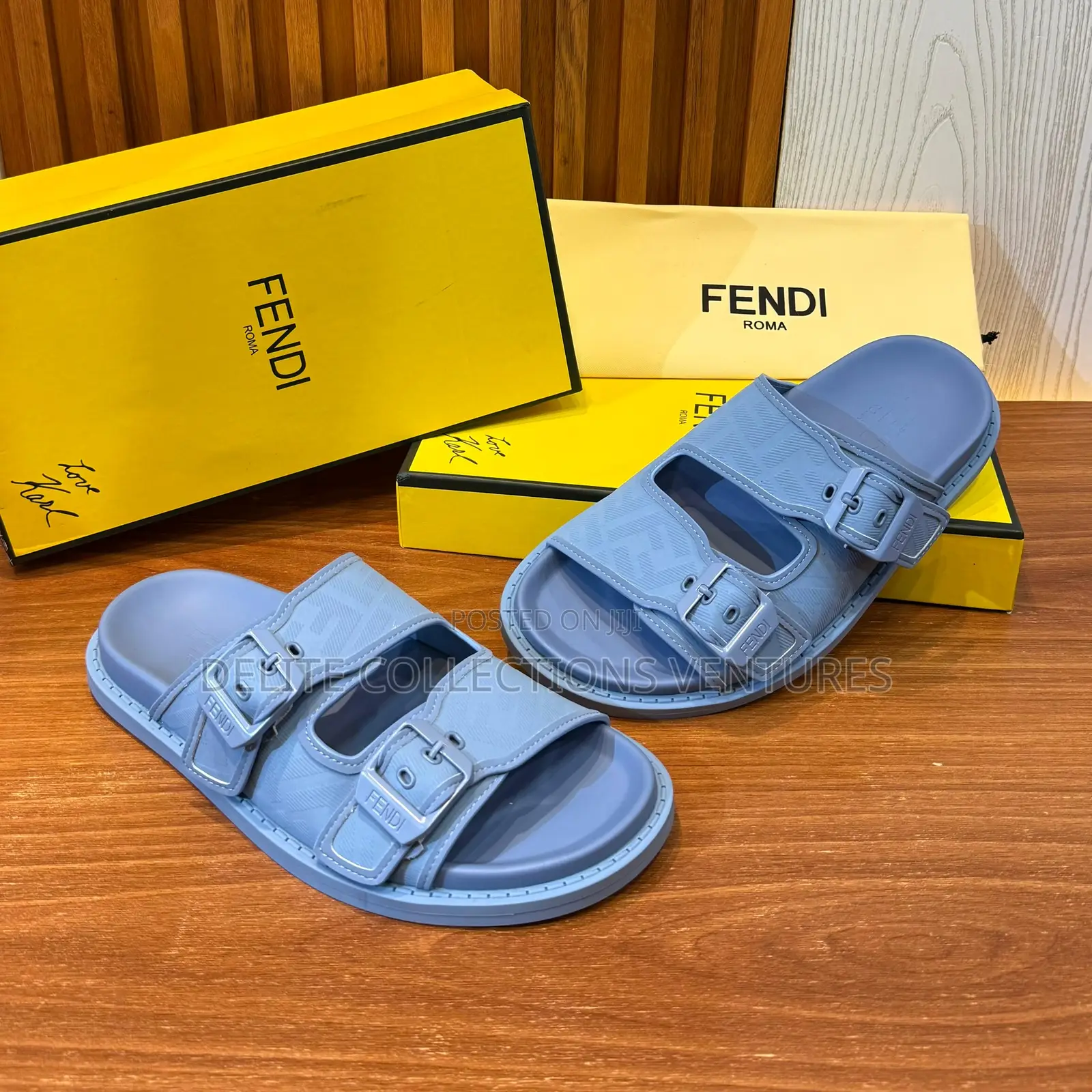 *Fendi - Buckle Ff Jacquard Fabric Sandals Leather Slides