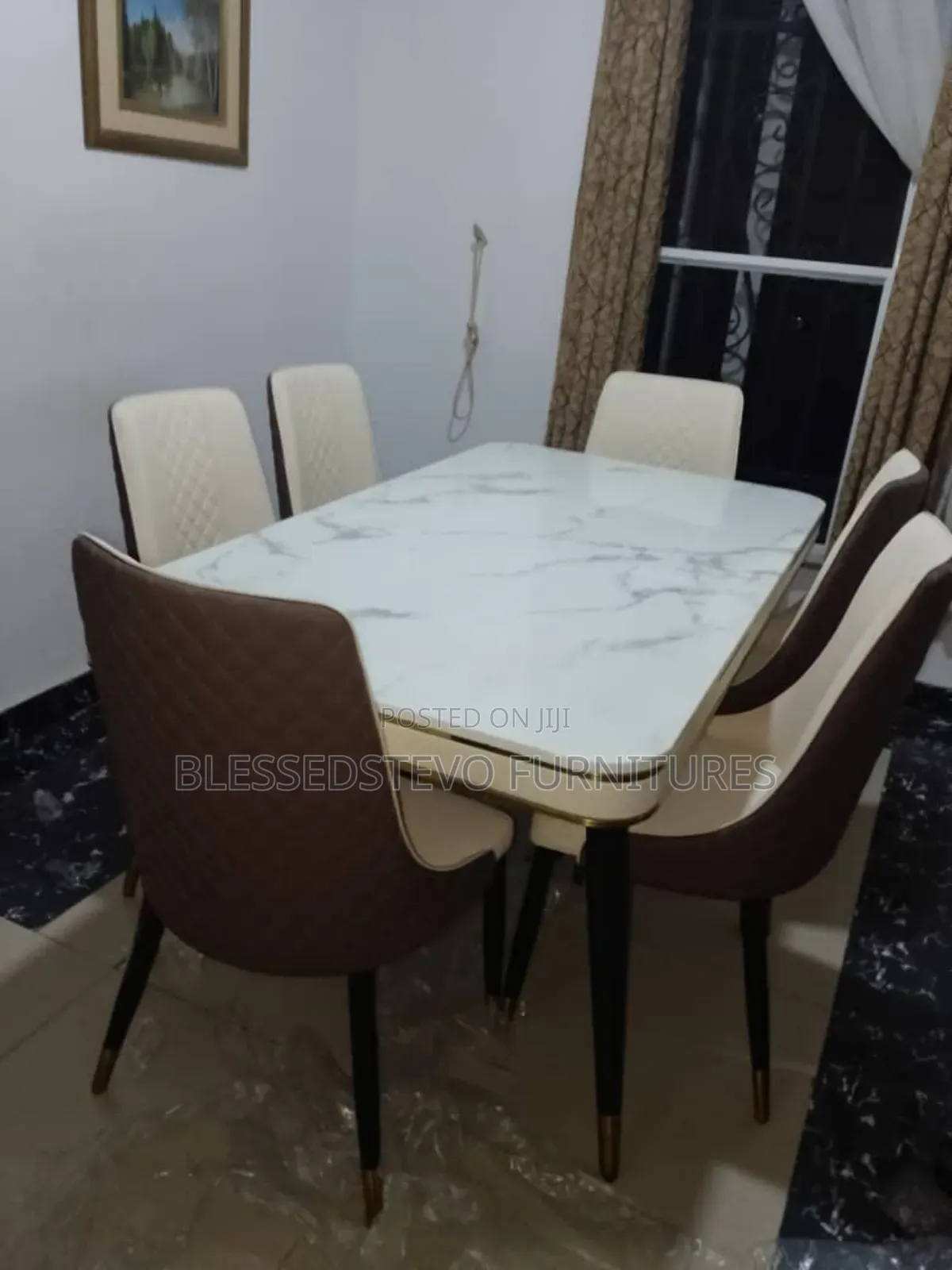 6 Sitter Marble Dining Table Brown Color