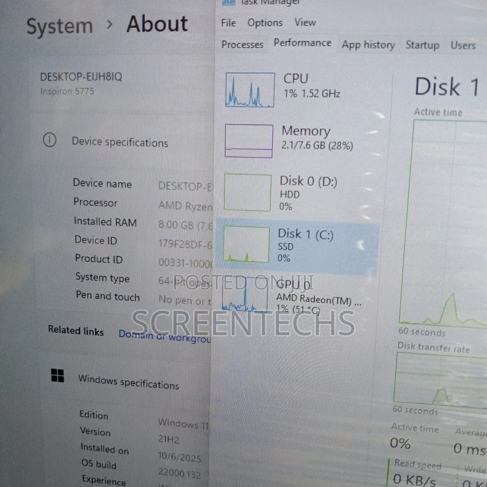 Laptop Dell 16GB AMD Ryzen 3 HDD+SSD 256GB