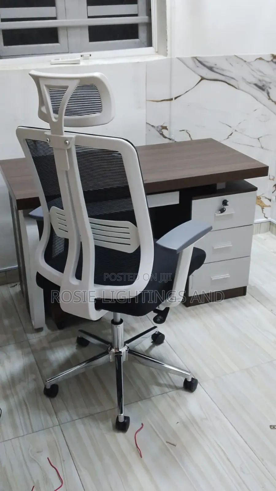 Set of Office Table and High Back Mesh Chair