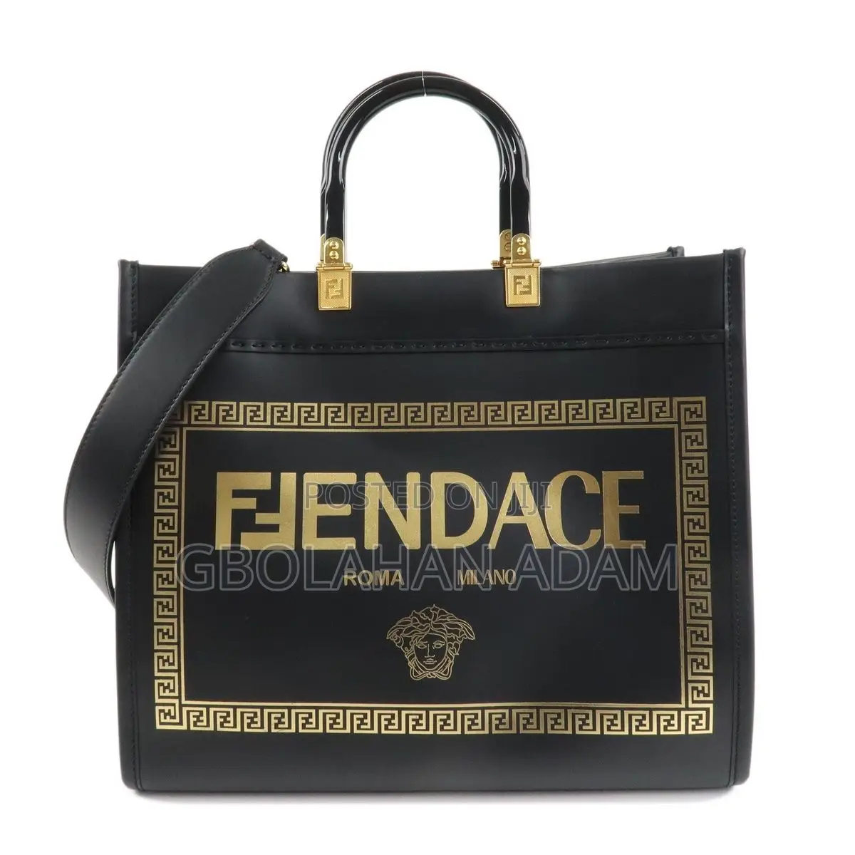 Authentic Fendi Versace Fendace Leather Sunshine Medium Tote Bag