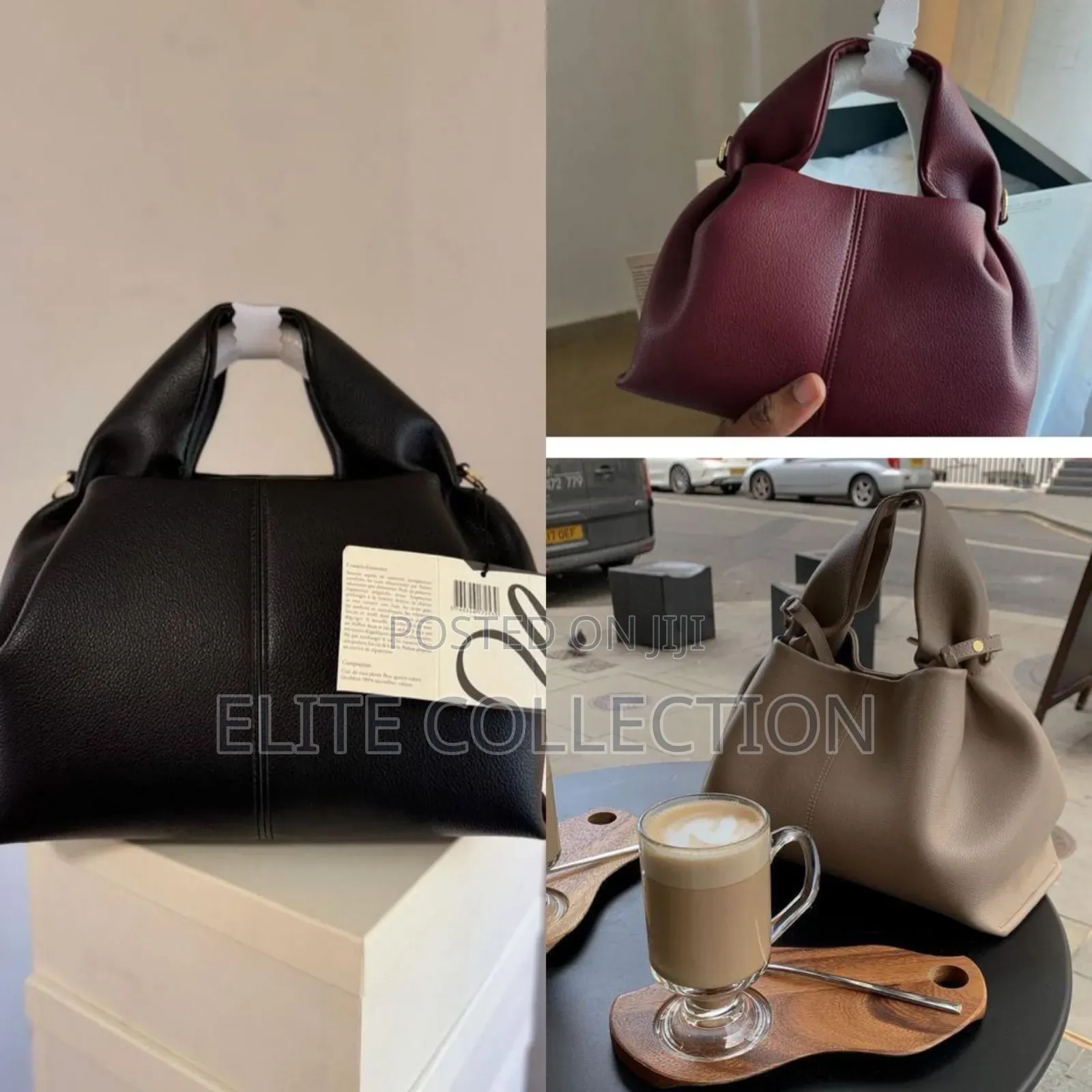High Quality Polene Leather Bag Available In Black, Nude , Burgundy