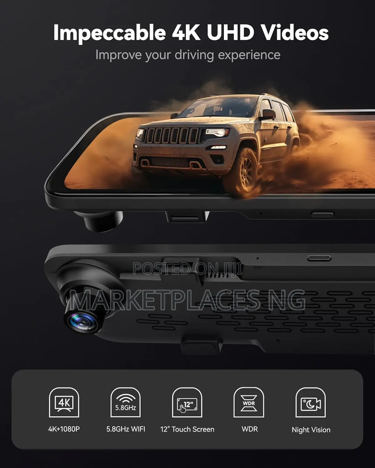 Wolfbox G840s Mirror Dash Cam With GPS Night Vision