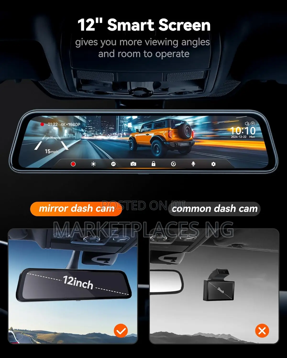 Wolfbox G840s Mirror Dash Cam With GPS Night Vision