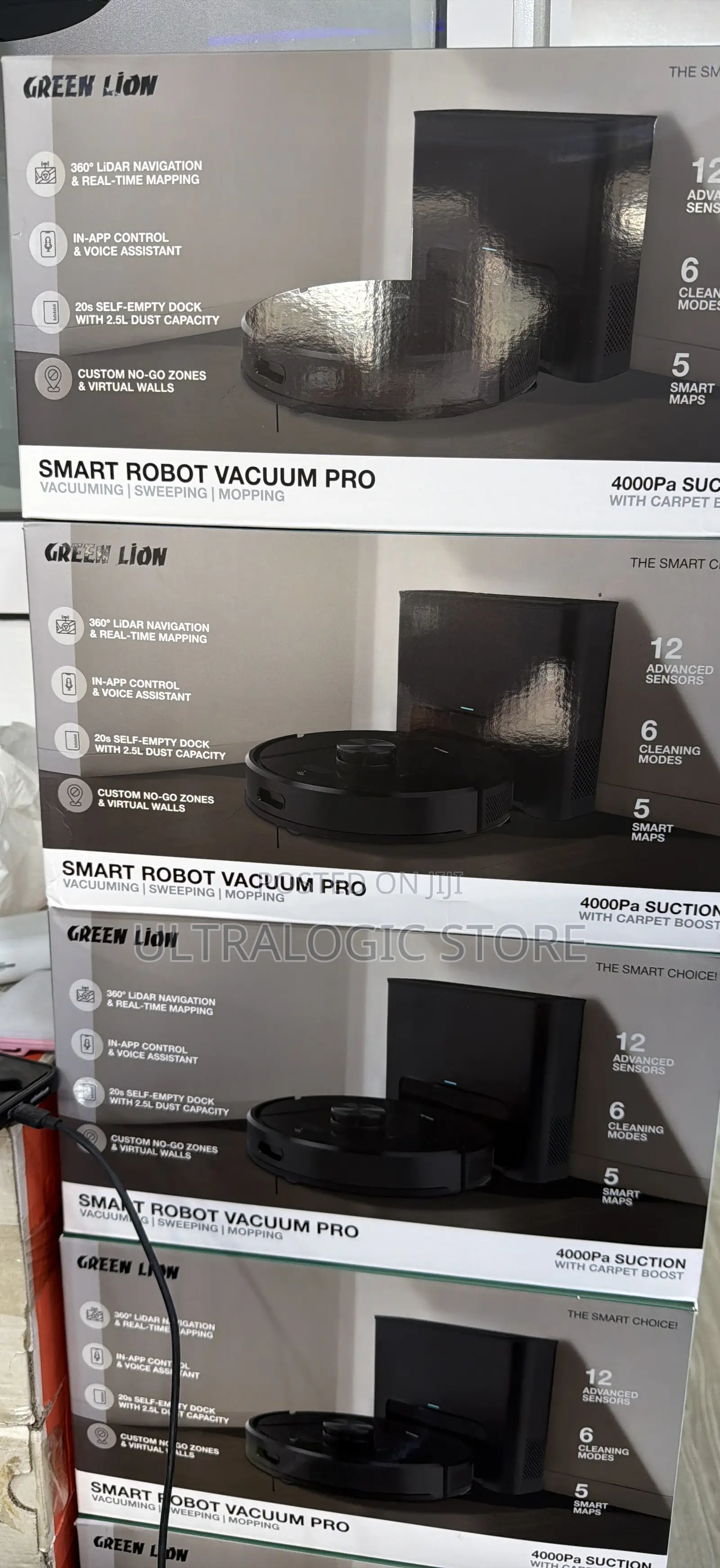 New Green Lion Smart Robot Vacuum Pro 4000pa Suction - Black