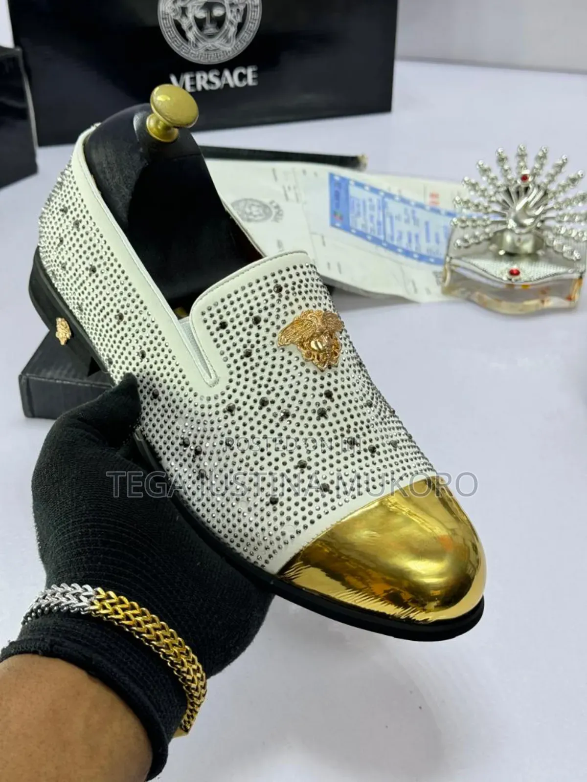 High Quality Versace Men's Studded White Flat Shoes