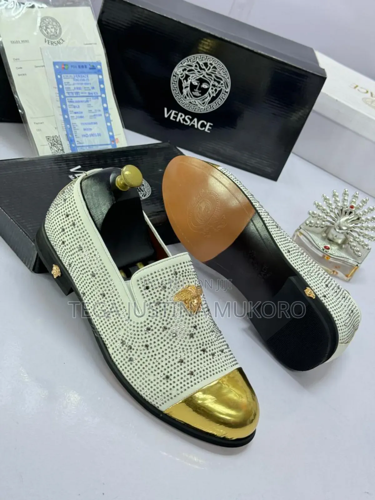 High Quality Versace Men's Studded White Flat Shoes