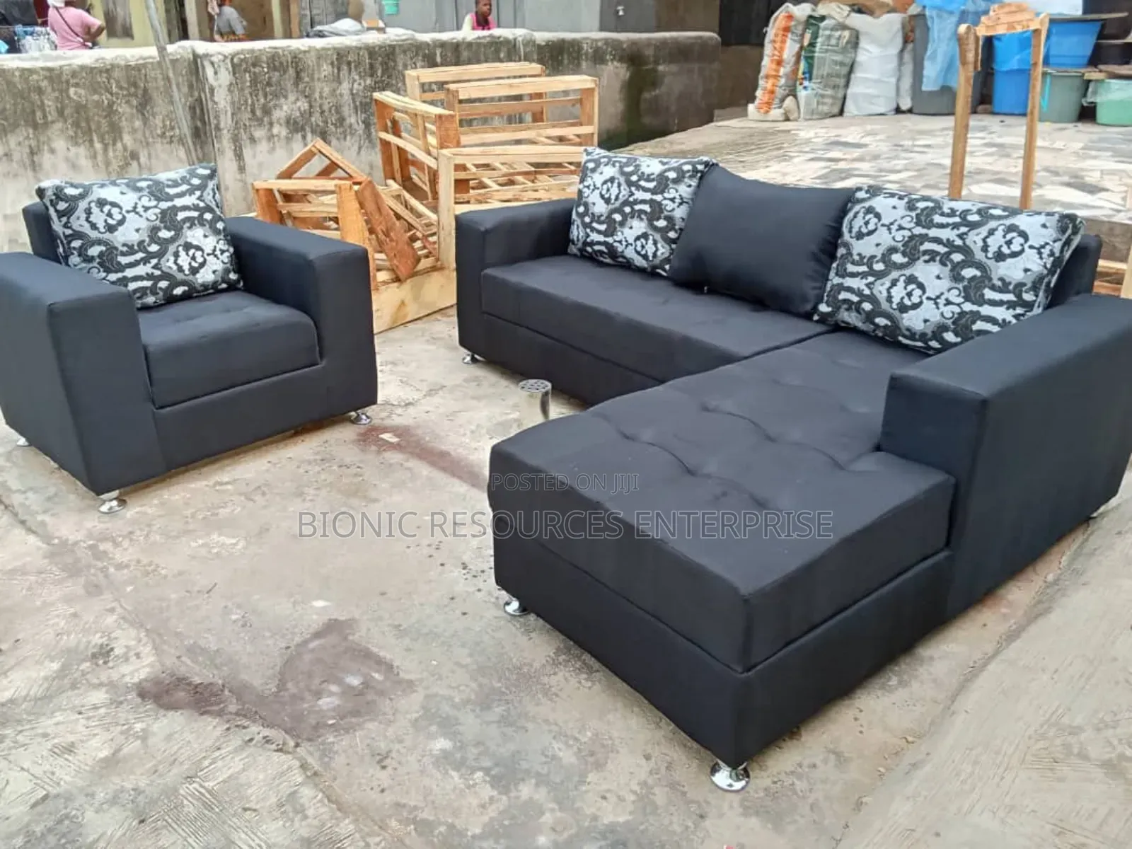 7 Seaters L Shape Chairs Black Color