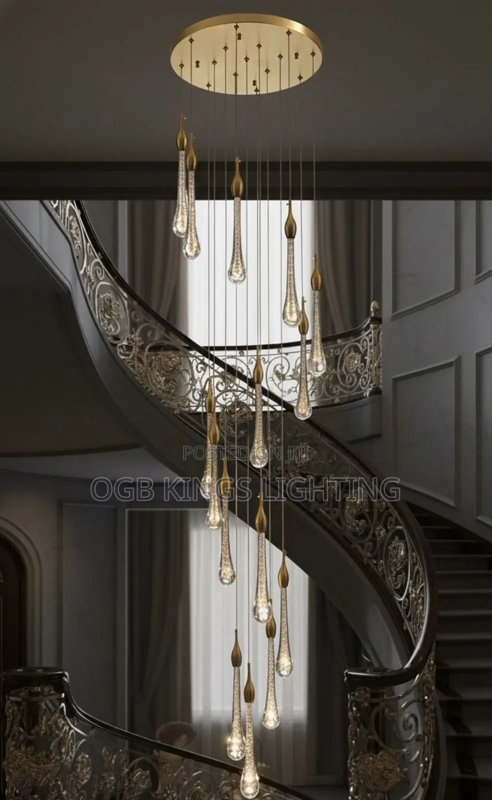 Crystal Water Drop Staircase Chandelier Modern Villa Atmosphere