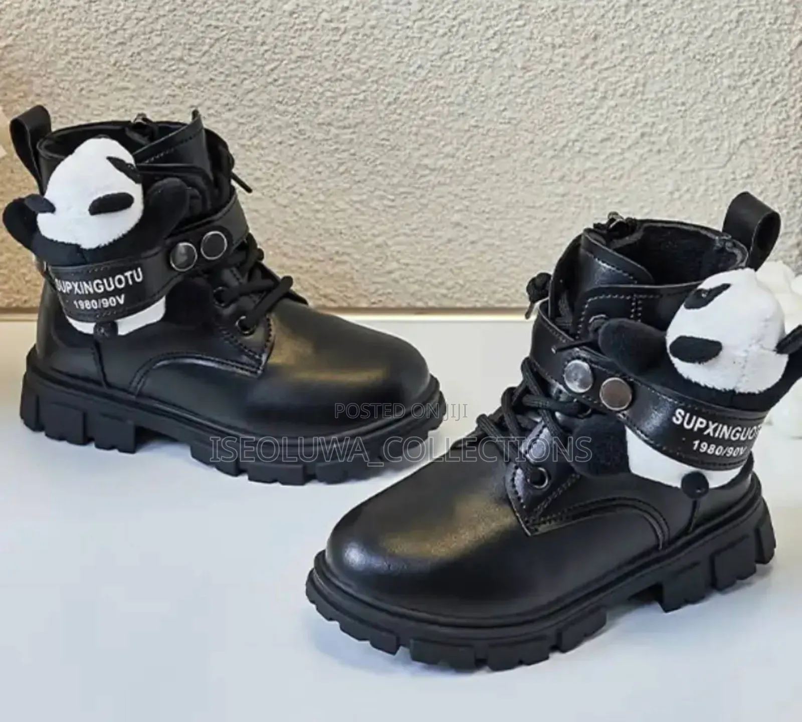 Adorable Panda Patch Leather-Look Boots Size 22 to 37