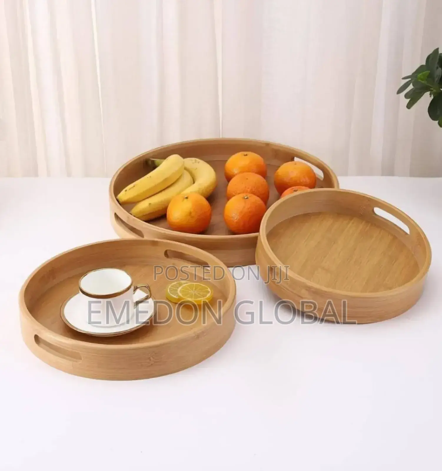 A Set of Round Bamboo Serving Trays