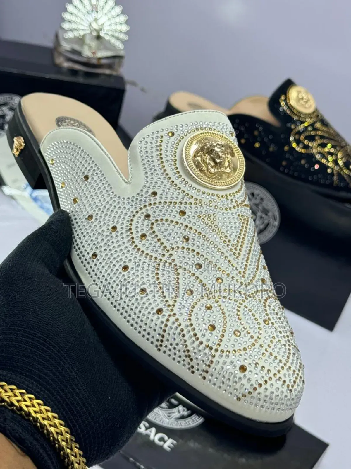 Versace Men's Studded White Half Shoe