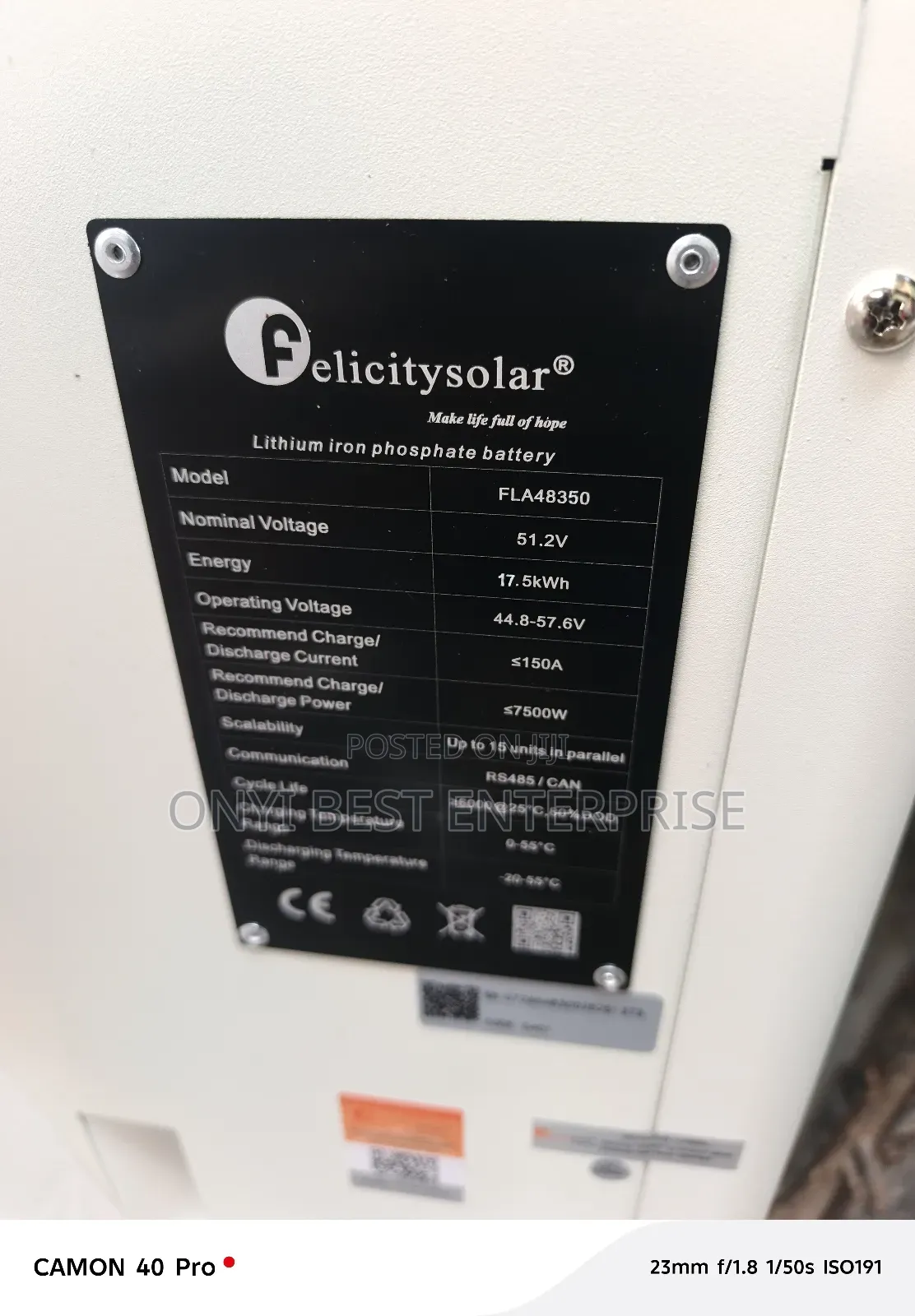 Felicity Lithium Ion Battery 17.5kwh51.2v-350ah