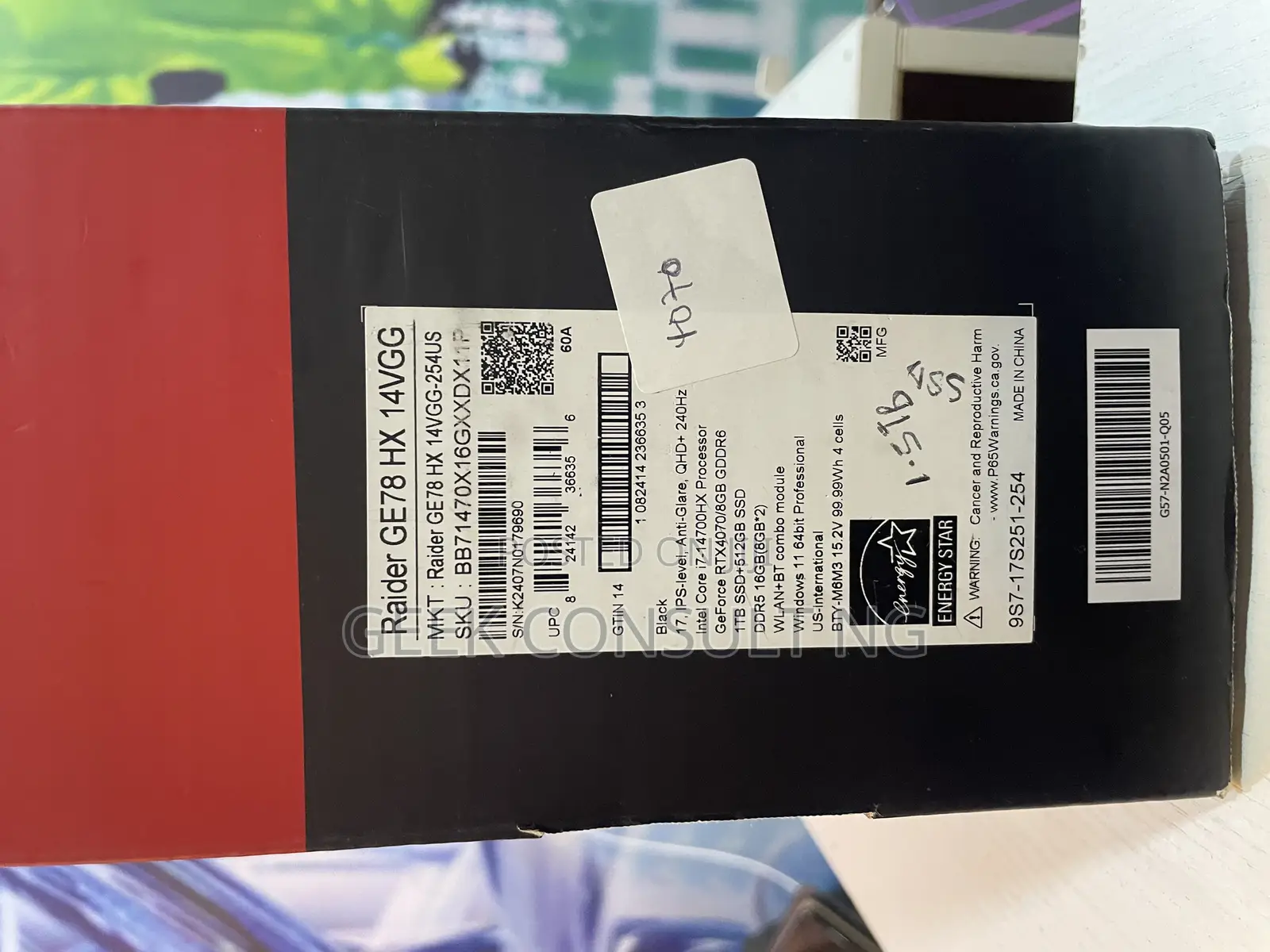 New Laptop MSI Raider GE78HX 16GB Intel Core i7 SSD 1.5T