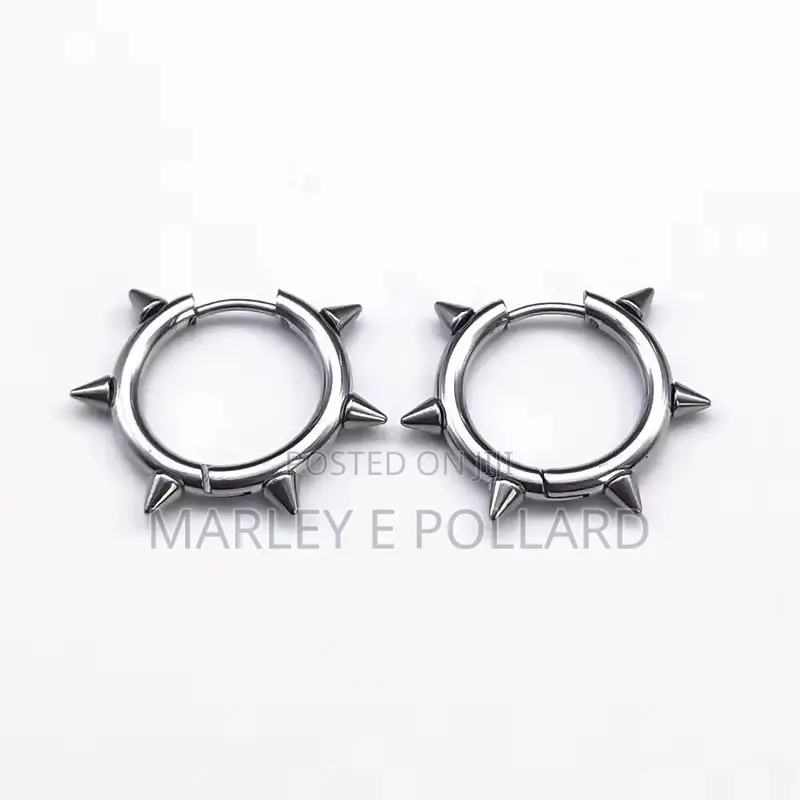 925 Sterling Silver Spikes Goth Punk Men’S Women’S Round Hoop Earrings