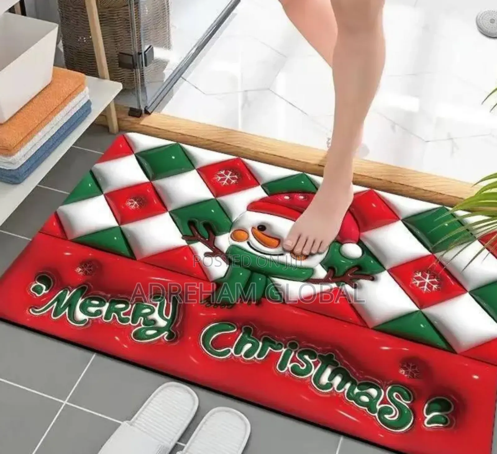 Visual 3d Christmas Decorationrug Bathroomdoor Nonslip Water Absorbing