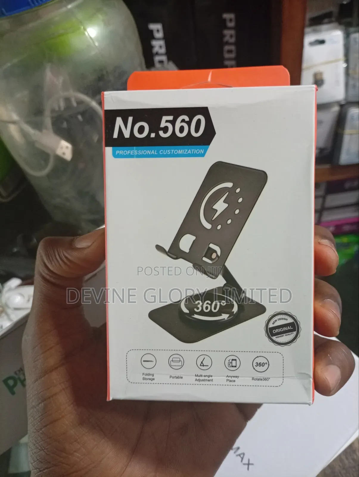 No. 560 Metal Foldable Phone Stand – Adjustable 360° Desktop Holder