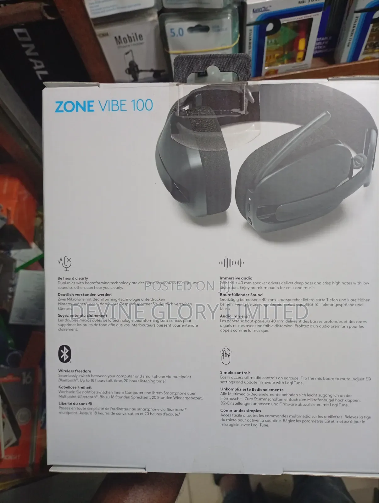 Logitech Zone Vibe 100 Wireless Over-Ear Headset – Noise-Cancel Mic