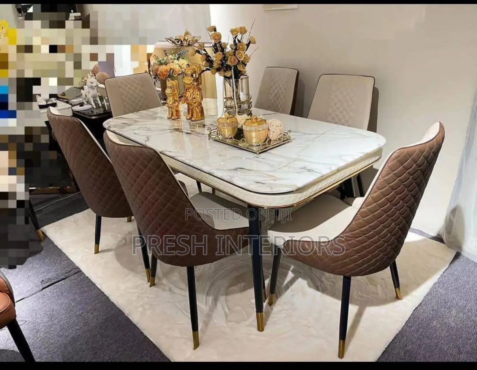 Tick Marble Top Dining Set
