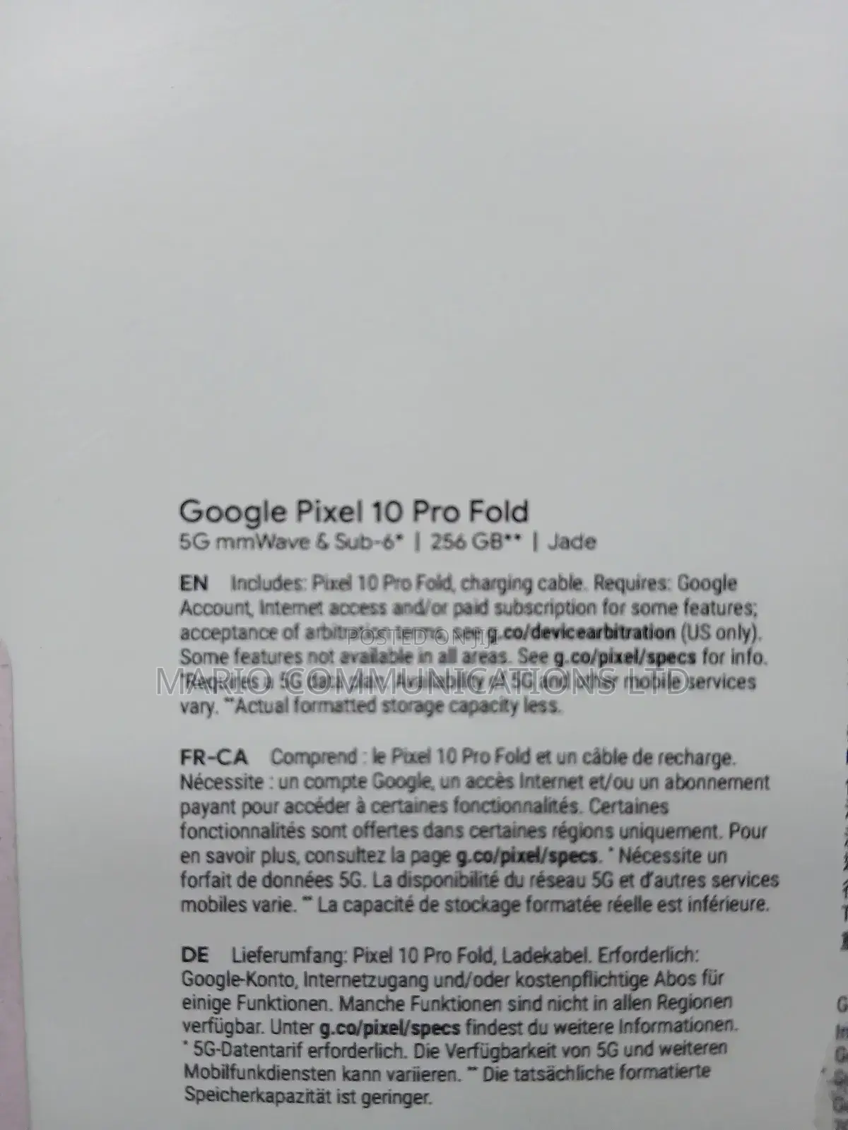 New Google Pixel 10 Pro Fold 512 GB