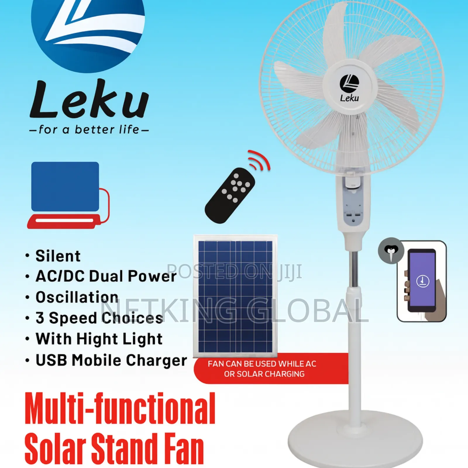 Leku Multifunctional Solar Stand Fan