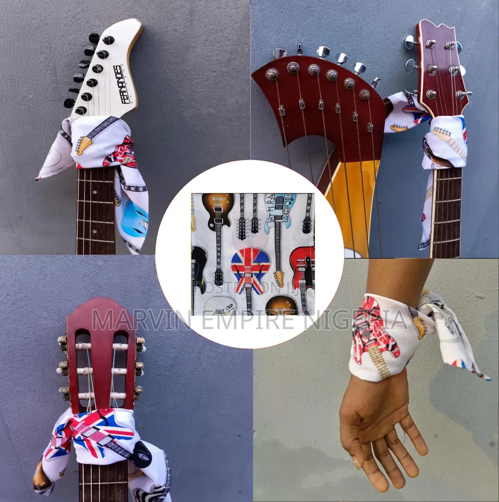 Marvin Empire Fashion Electric Guitar Print Handkerchief - Scarf