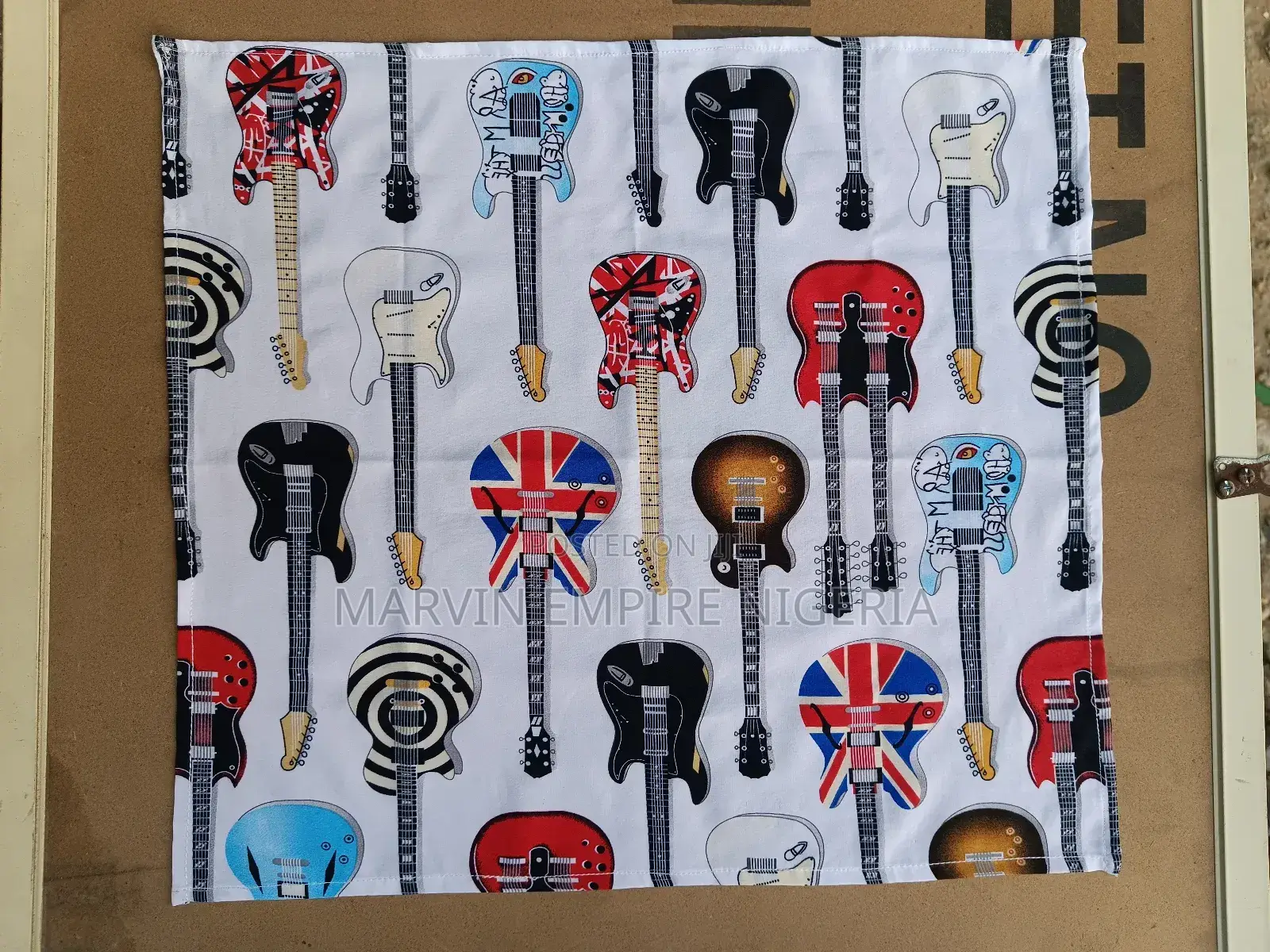 Marvin Empire Heavy Metal Guitar Print Handkerchief Scarf Retro Fabric