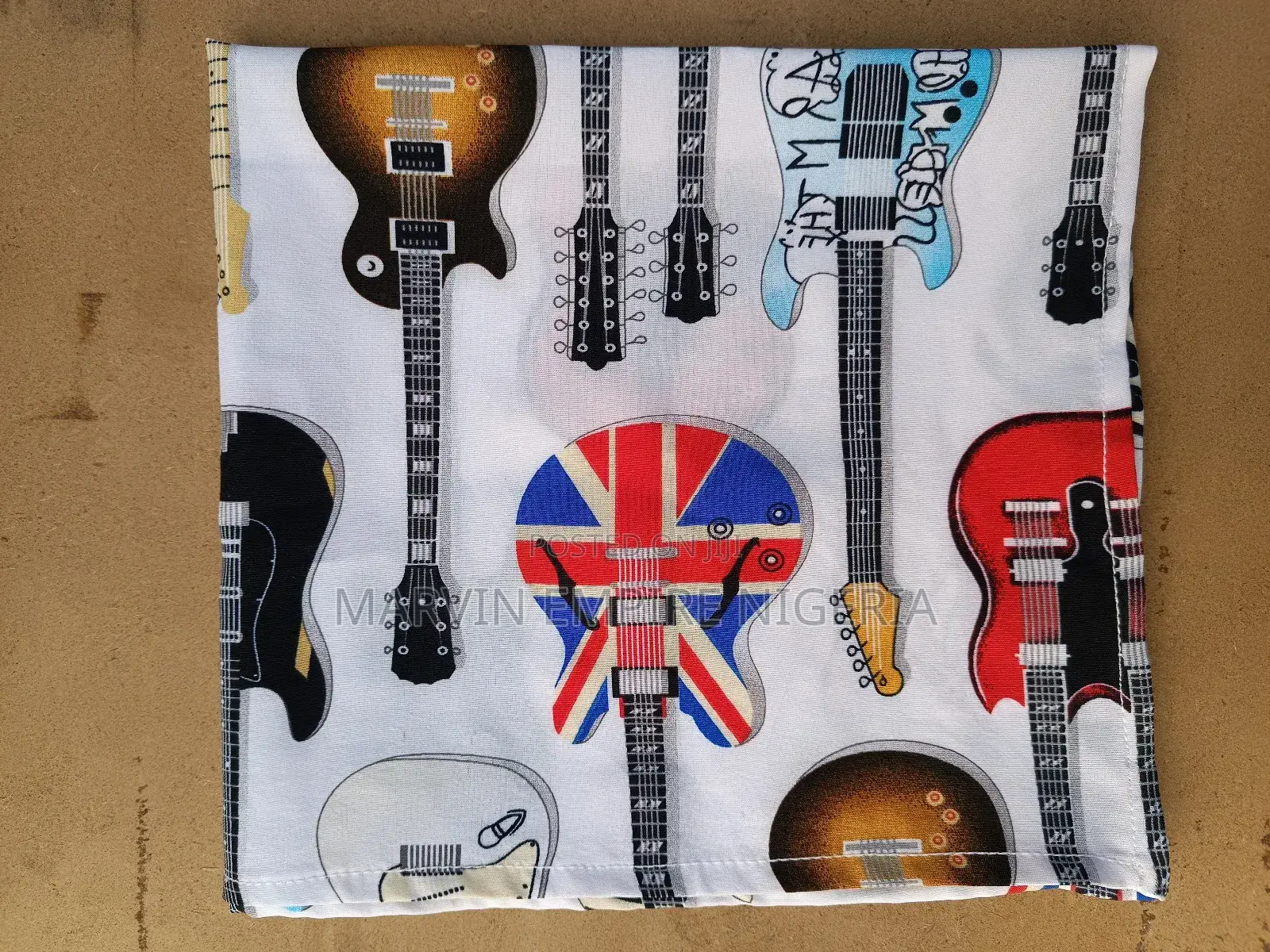Marvin Empire Heavy Metal Guitar Print Handkerchief Scarf Retro Fabric