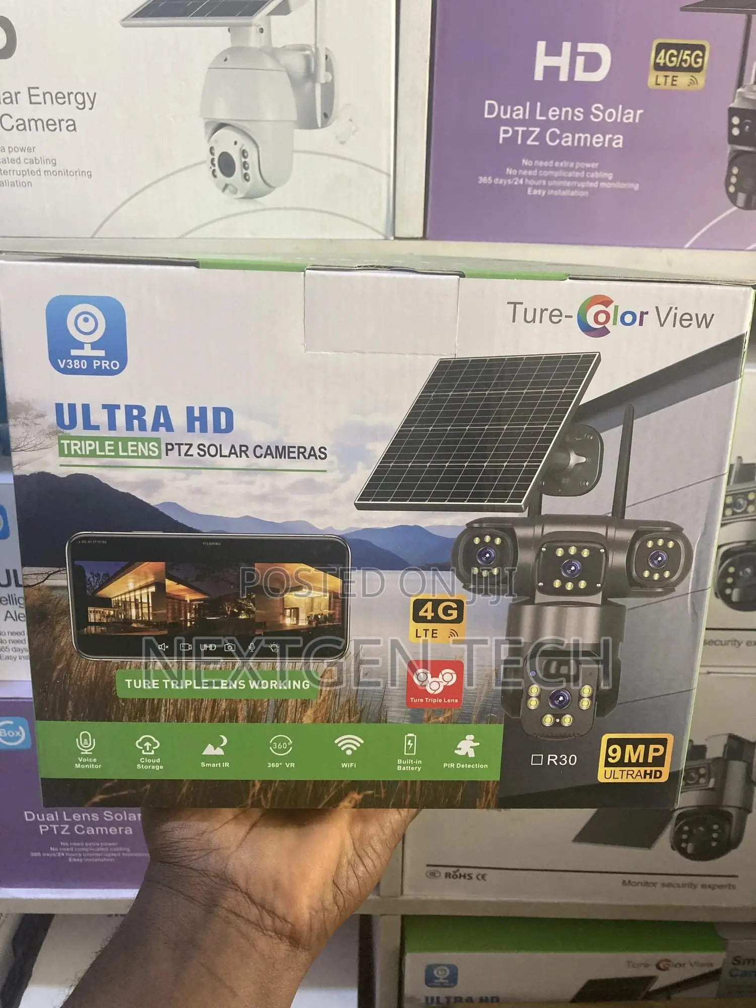 V380 Tri Lense PTZ Solar Camera