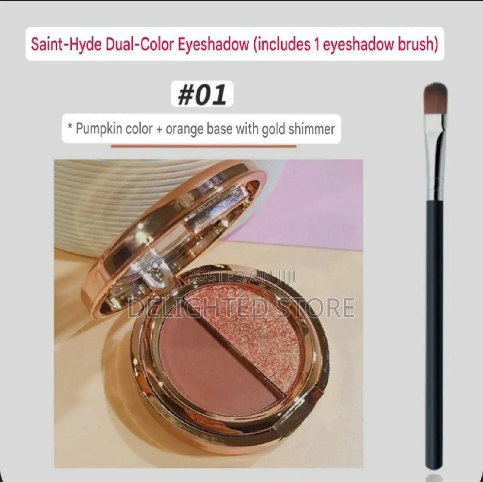 Pumpkin Two-Tone 01# Orange Base With Gold Shimmer Eyeshodow+Brush