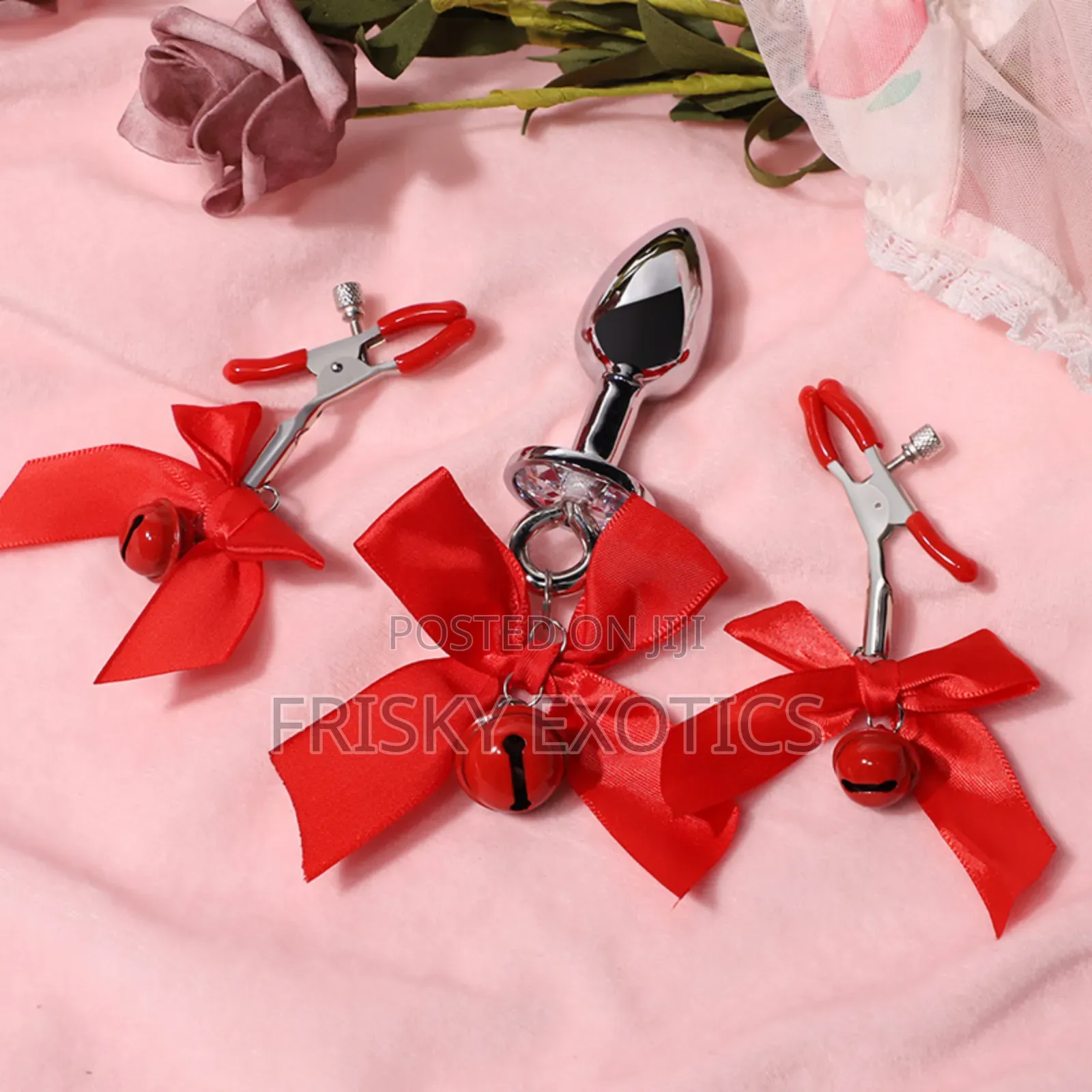 3in1 Cute Jiggling Bow Silver Butt Plugs and Nipple Clamps