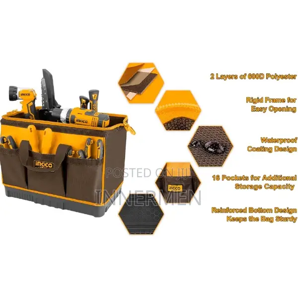 Ingco 16 Inch Waterproof Tool Bag With Molded Base