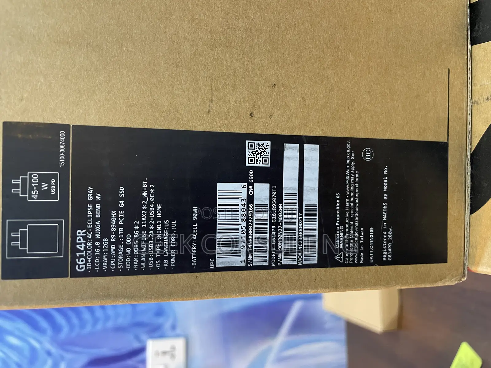 New Laptop Asus ROG Strix G16 G614 16GB AMD Ryzen 9 SSD 1T