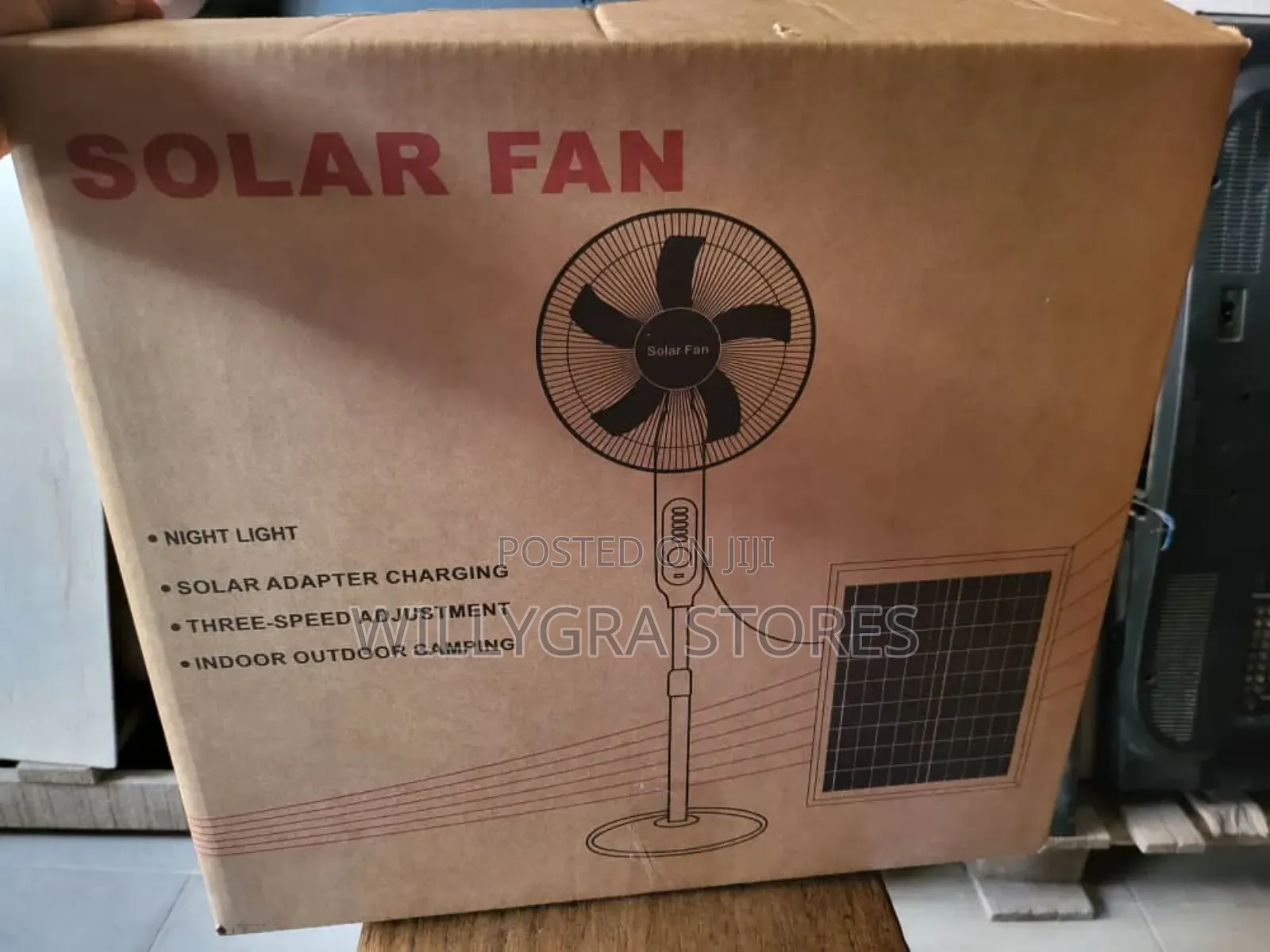 Solar Rechargeable Standing Fan Ac/Dc With Panel & Bulbs