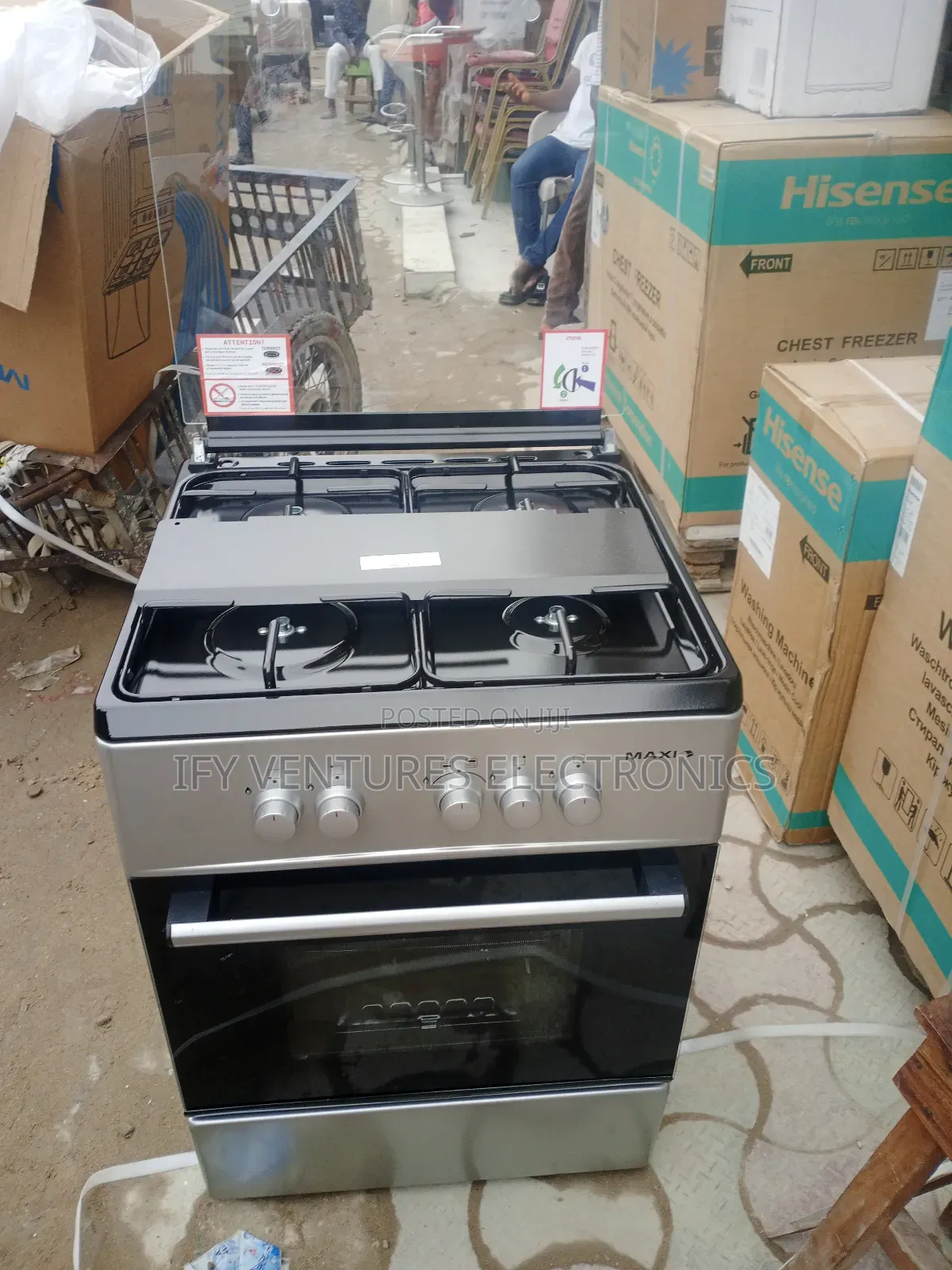 Maxi 60 by 60cm 4 Burner Gas Cooker, Silver Color, 1 Year Warranty