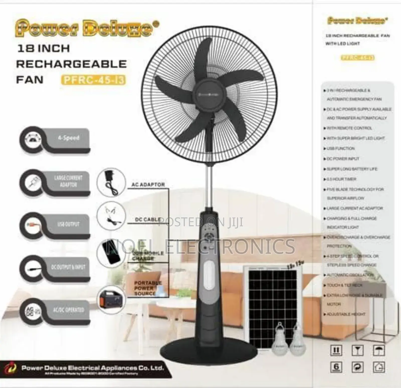 Power Deluxe 18" Rechargeable Standing Fan
