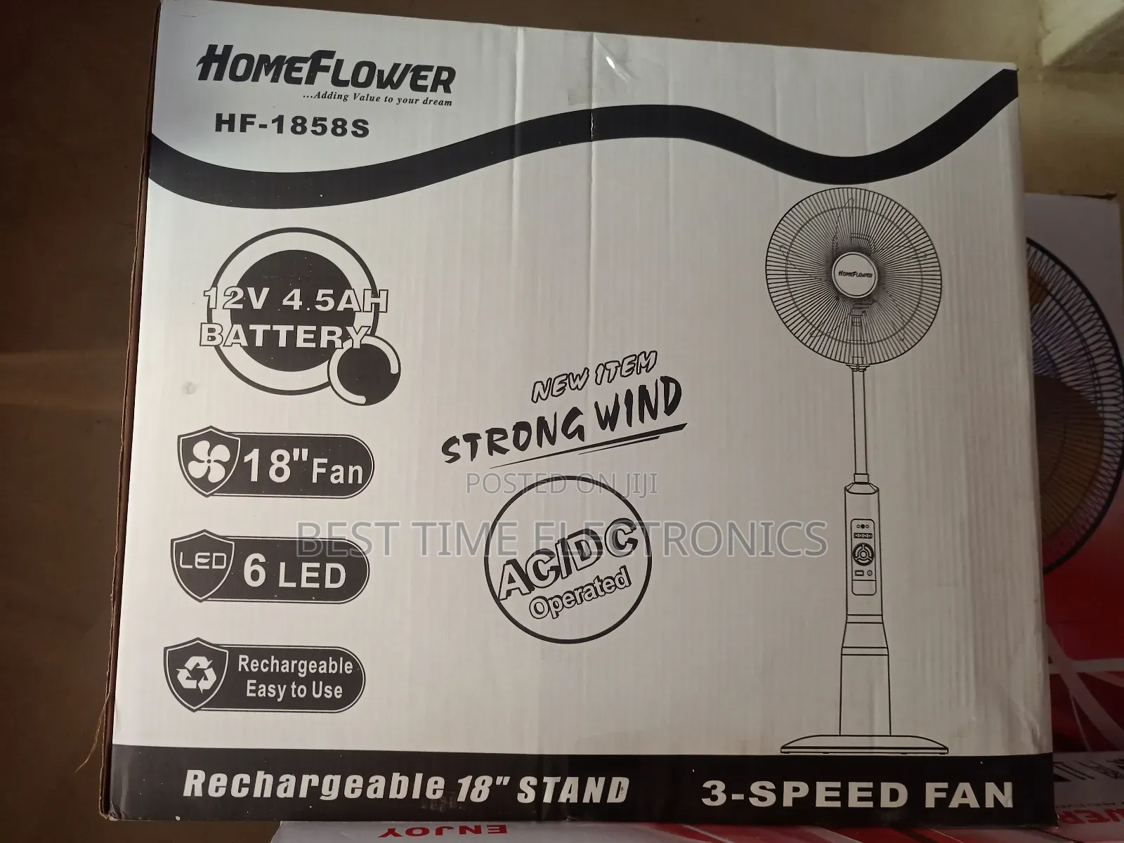 18" Home Flower Ac/Dc Rechargeable Stand Fan