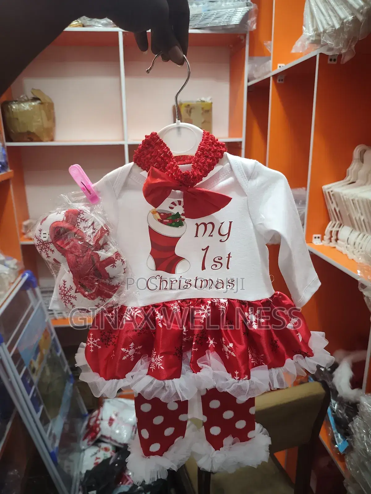4-piece "My 1st Christmas" Outfit Set For Girls With Socks And Shoes