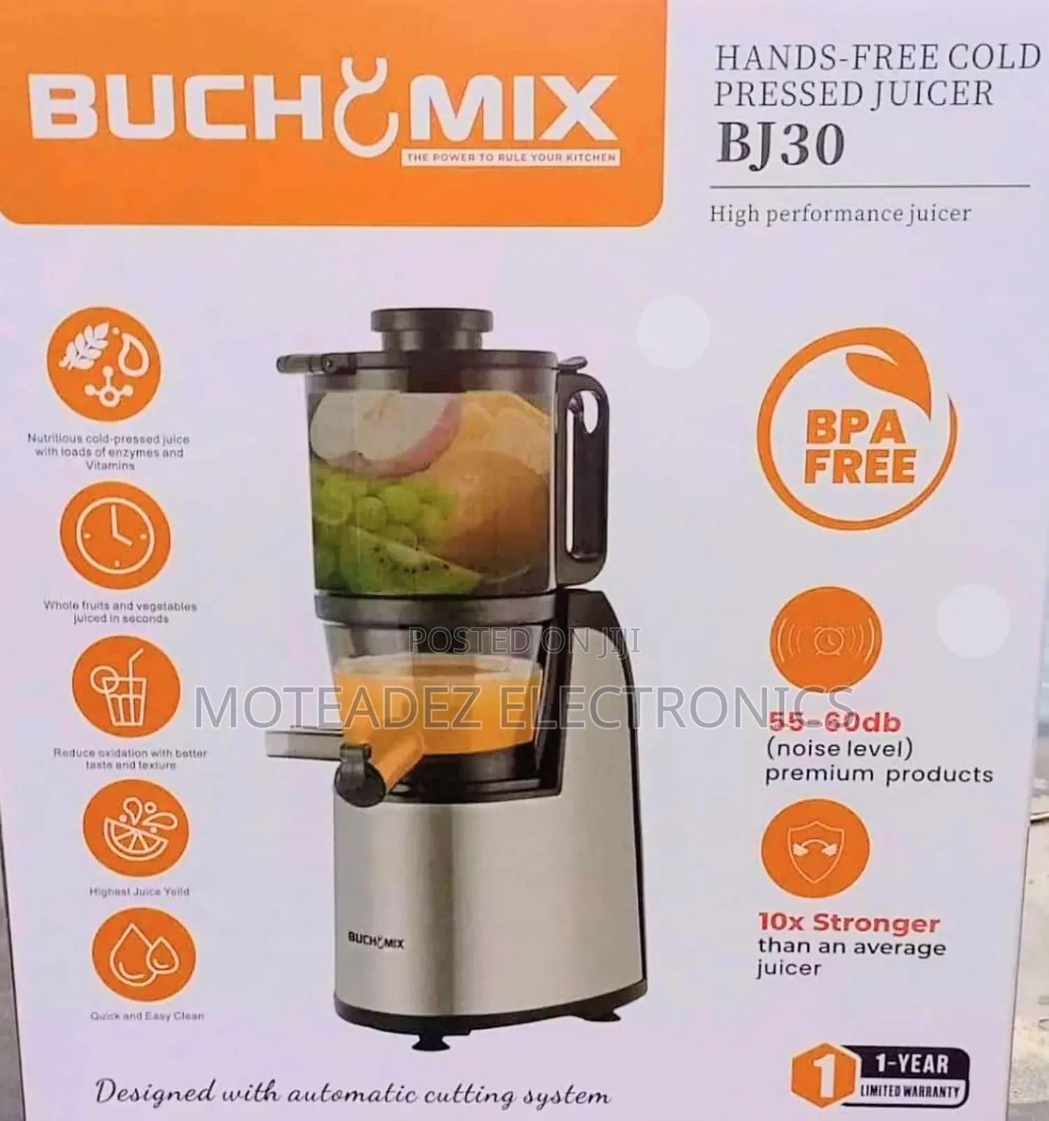 Buchymix 230w High Performance Hand Free Cold Pressed Slow Juicer Bj30
