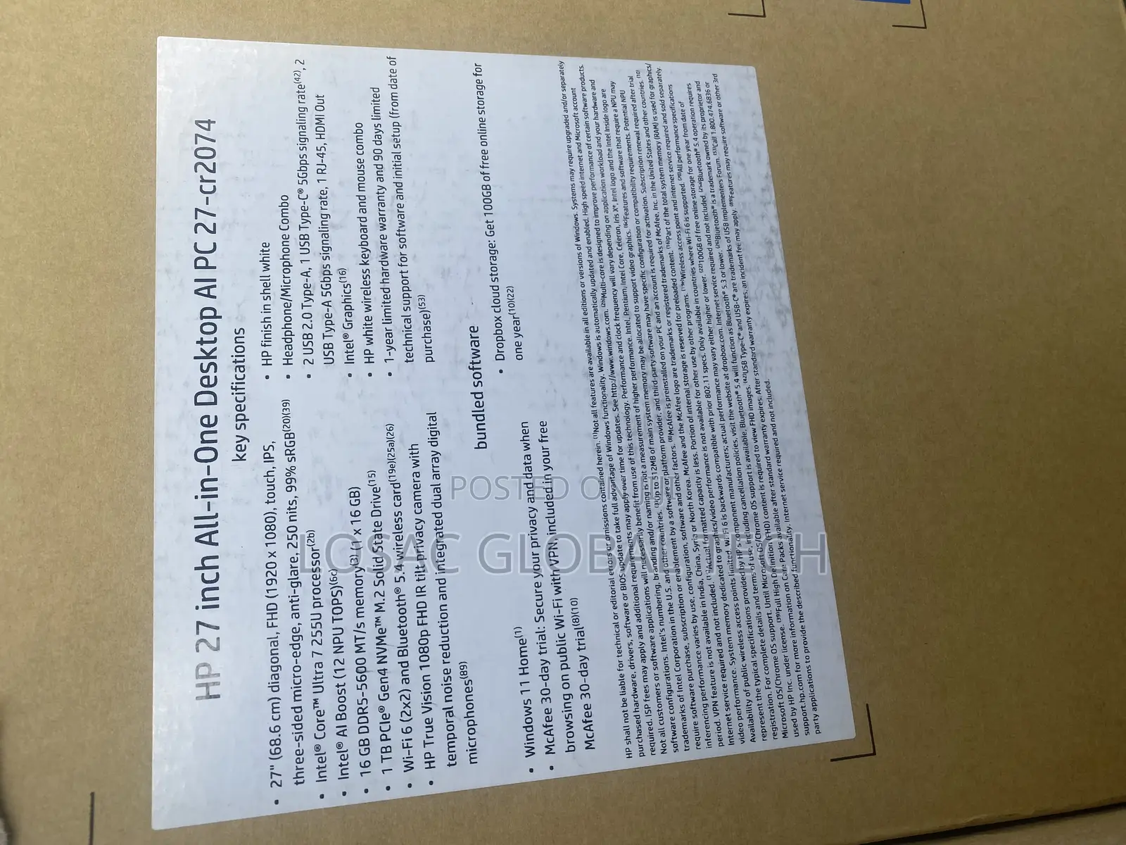 New Desktop Computer HP AiO 27 16GB Intel Core Ultra 7 SSD 1T
