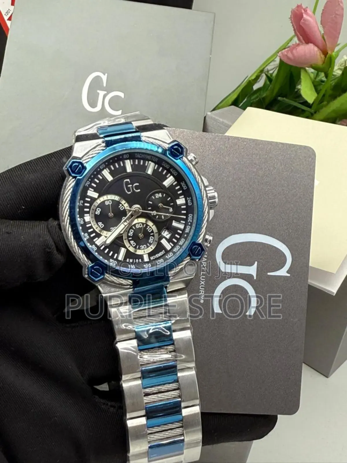 Gc Solid Quality Chronograph Watch Silver and Blue Strap