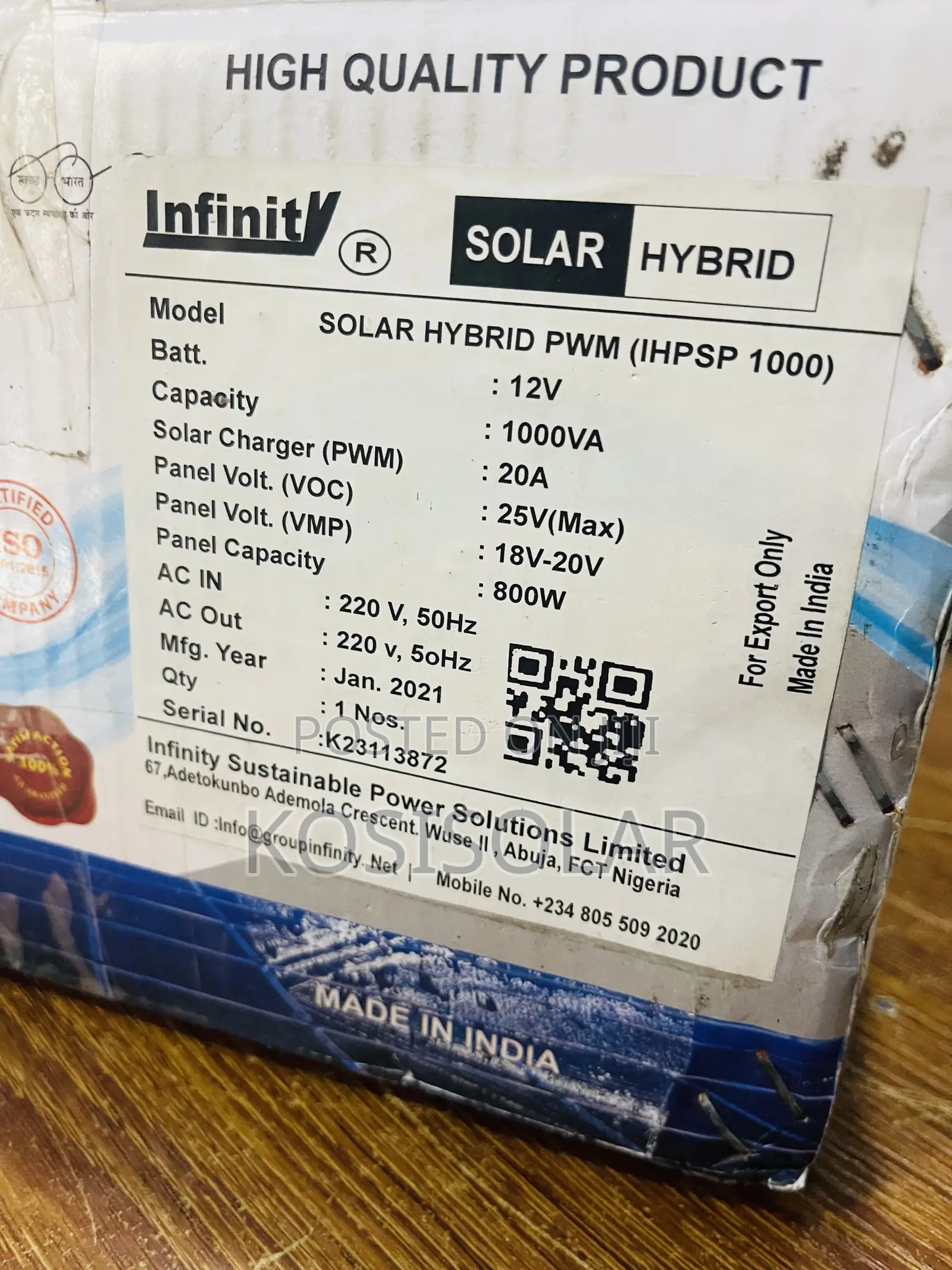 1kva 12v Infinity Solar Inverter