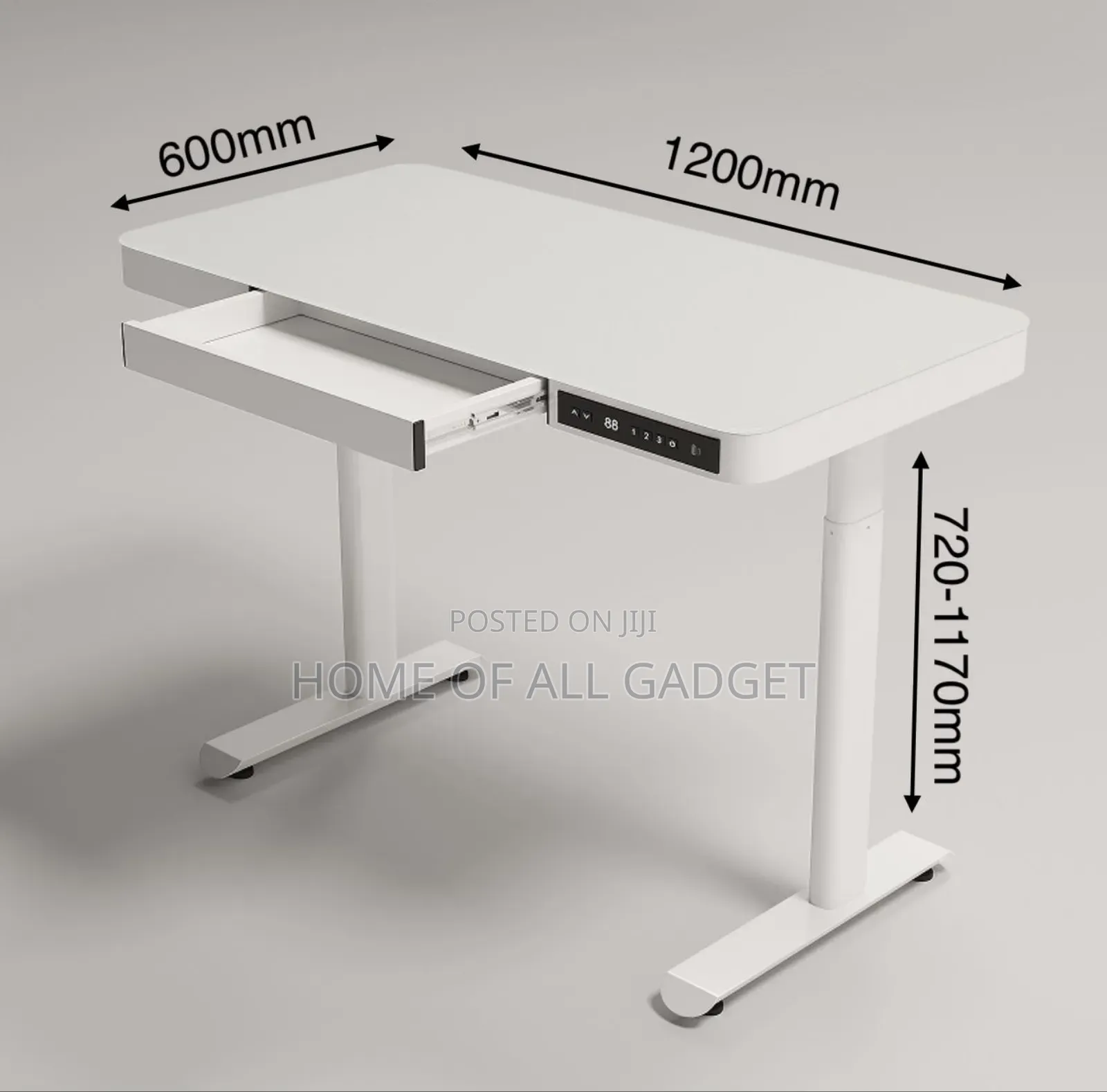 Electric Height-Adjustable Standing Desk With a Storage Drawer.