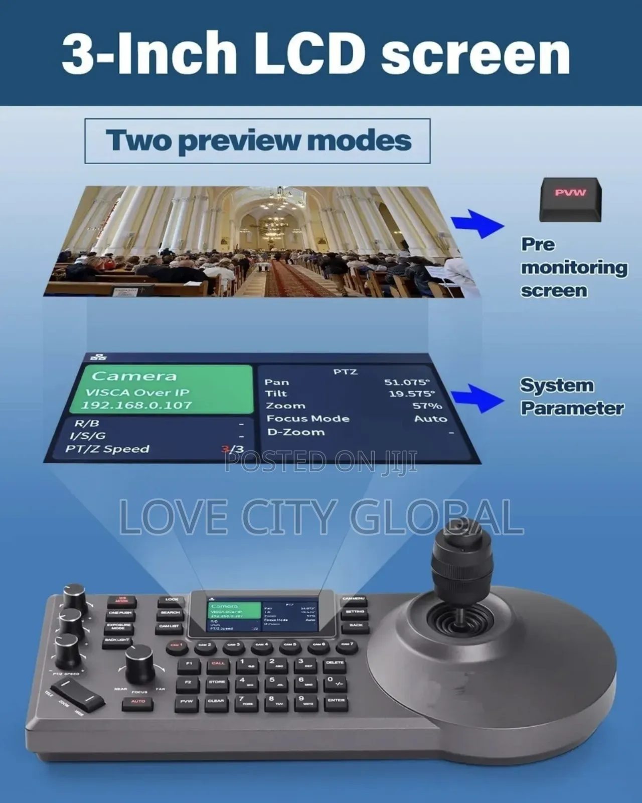 7 Channel Conference PTZ Camera Controller Panel 3-Inch LCD Screen