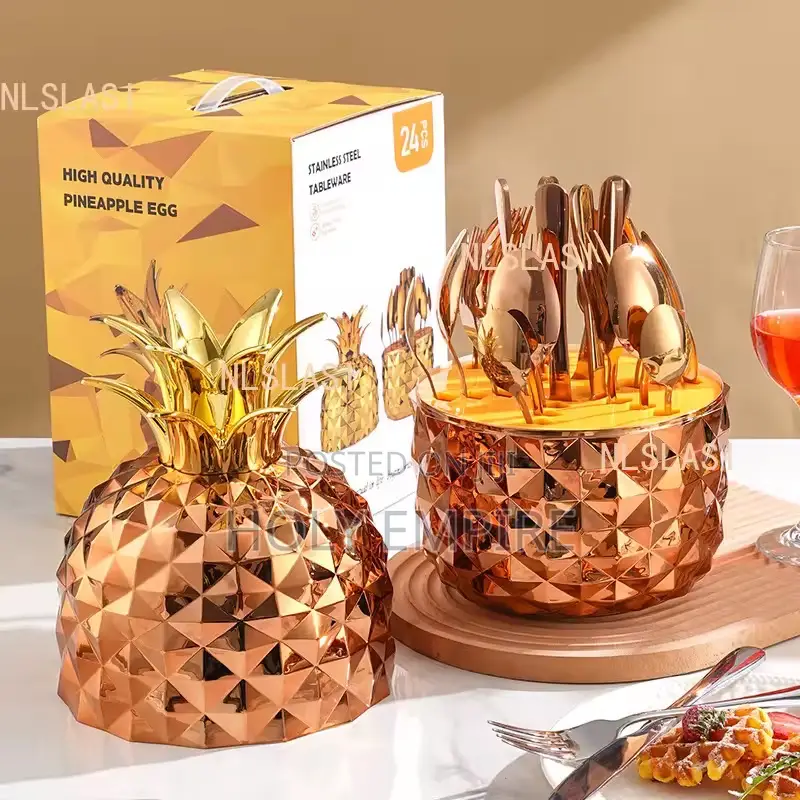 24-PCS Pineapple Design Stainless Steel Cutlery Set-Elegant Dinnerware