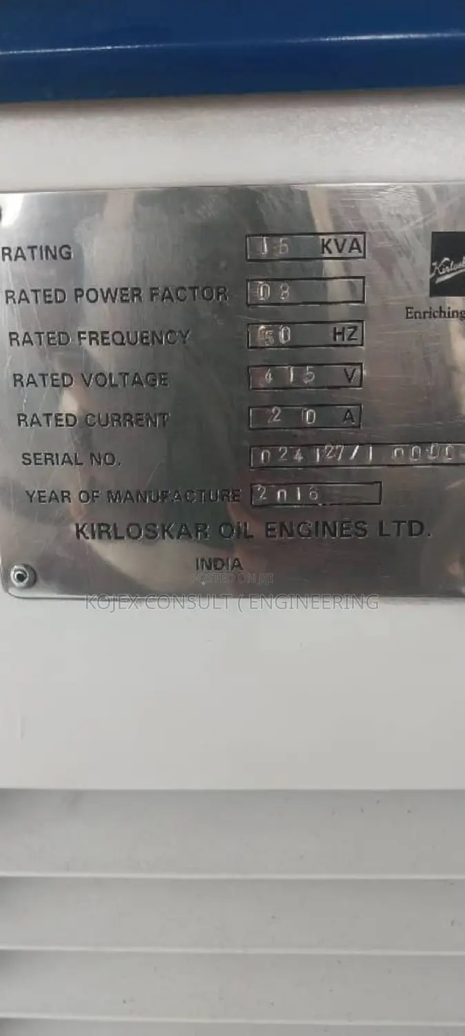 Awoof Generator Grade One 15kva Kirloskar Diesel Soundproof Generator