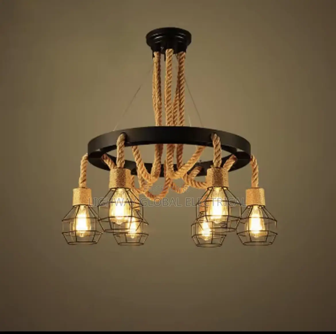 Loft Iron Cage Hemp Rope Vintage Chandelier